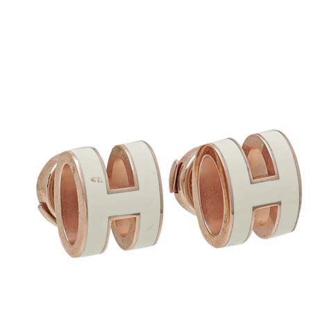 hermes pop h earrings white and gold